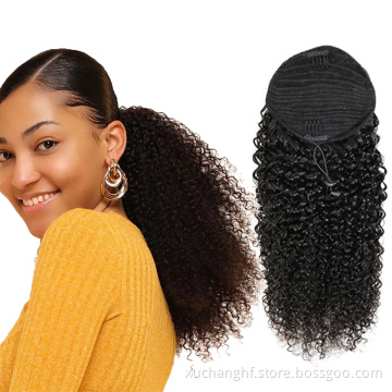 Hanfan Wholesale Long Wavy Ponytail Hair afro kinky curly Drawstring Ponytails Clip in Hairpiece Ponytail for Black women